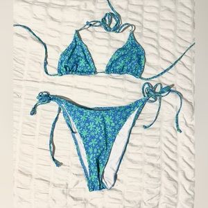 Bright Swimwear: Blue Top and Tie Bottoms